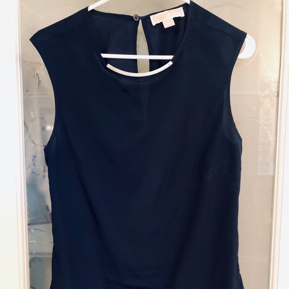 Michael Kors navy blouse with gold hardwear